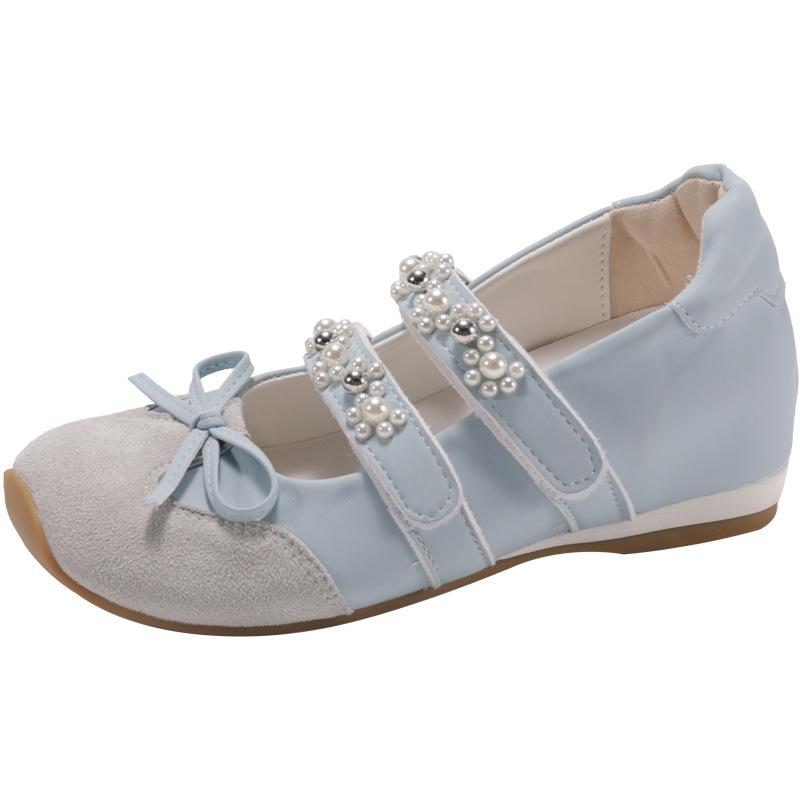 Ballet Dream Silver Sports Mary Jane Shoes Women's Pearl Baotou Sandals Spring and Summer French Bow Shoes