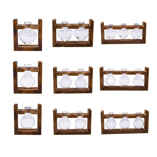 Plants Propagation Station with Wooden Stand Indoor Plant Terrarium Hydroponic Flower Holder Container Decoration Table Centerpiece