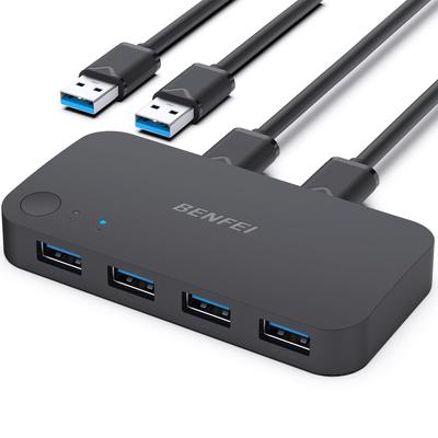 BENFEI USB prepínač Vysokorýchlostný prenos USB prepínač pre 2 PC Manuálny prepínač Tlačidlový prepínač USB kábel x 2 4 USB 3.0 Tlačiareň, Myš, Klávesnica, Rozbočovač,
