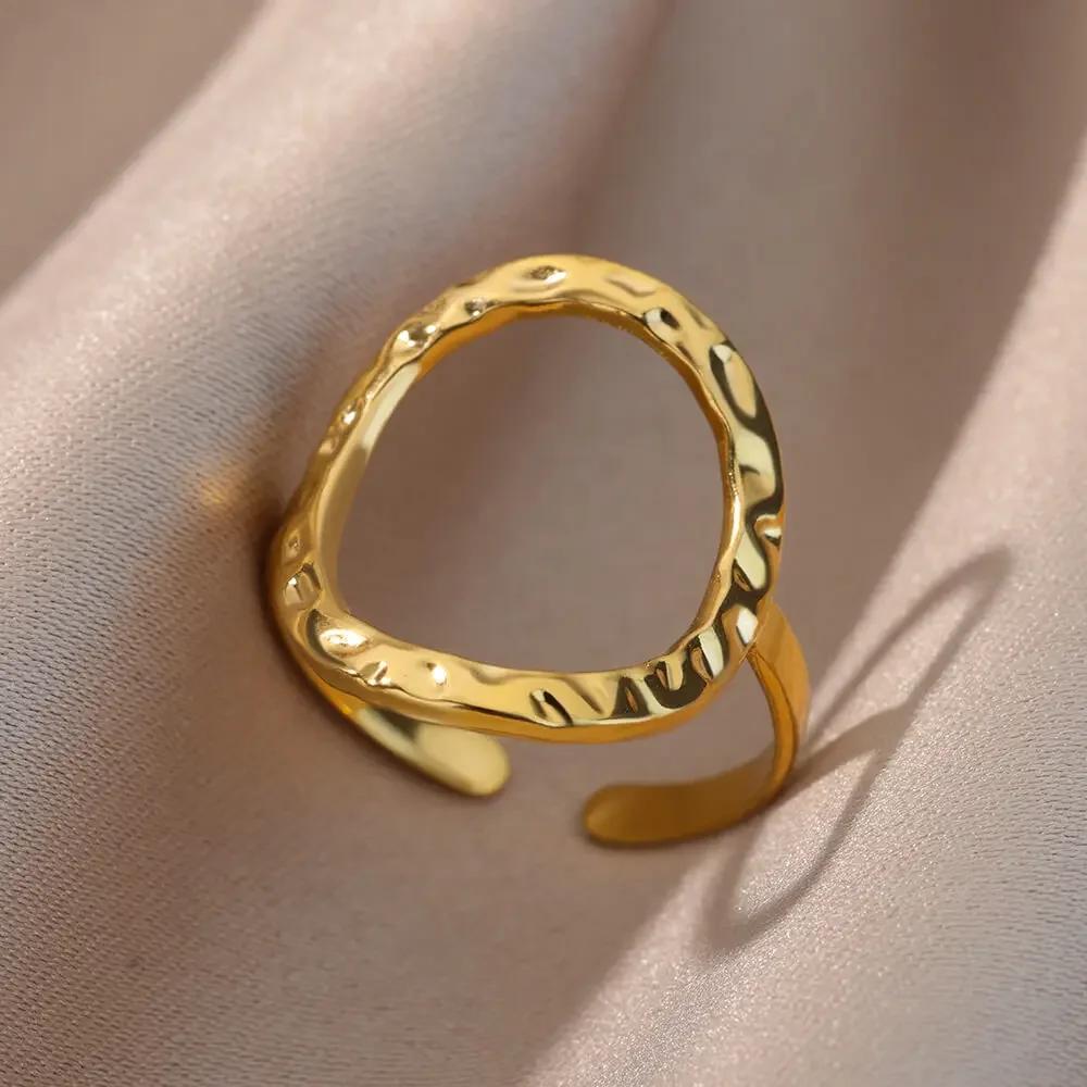Stainless Steel Rings for Women Aesthetic Heart Gold Color Wedding Ring Vintage Waterproof Wedding Jewelry Prom Accessories Gift