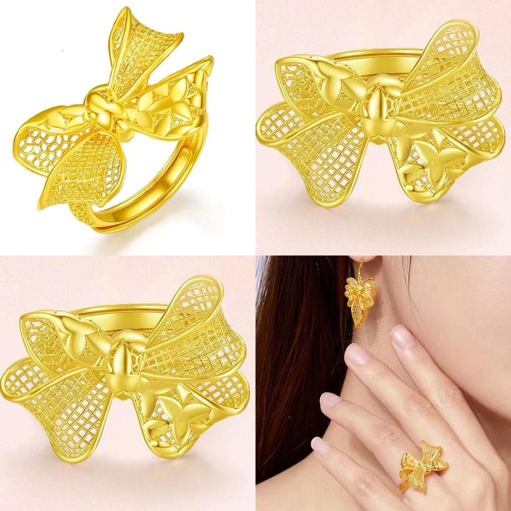 Auffälliger vergoldeter floraler Schmetterlingsring für Damen mit verstellbarer Passform
