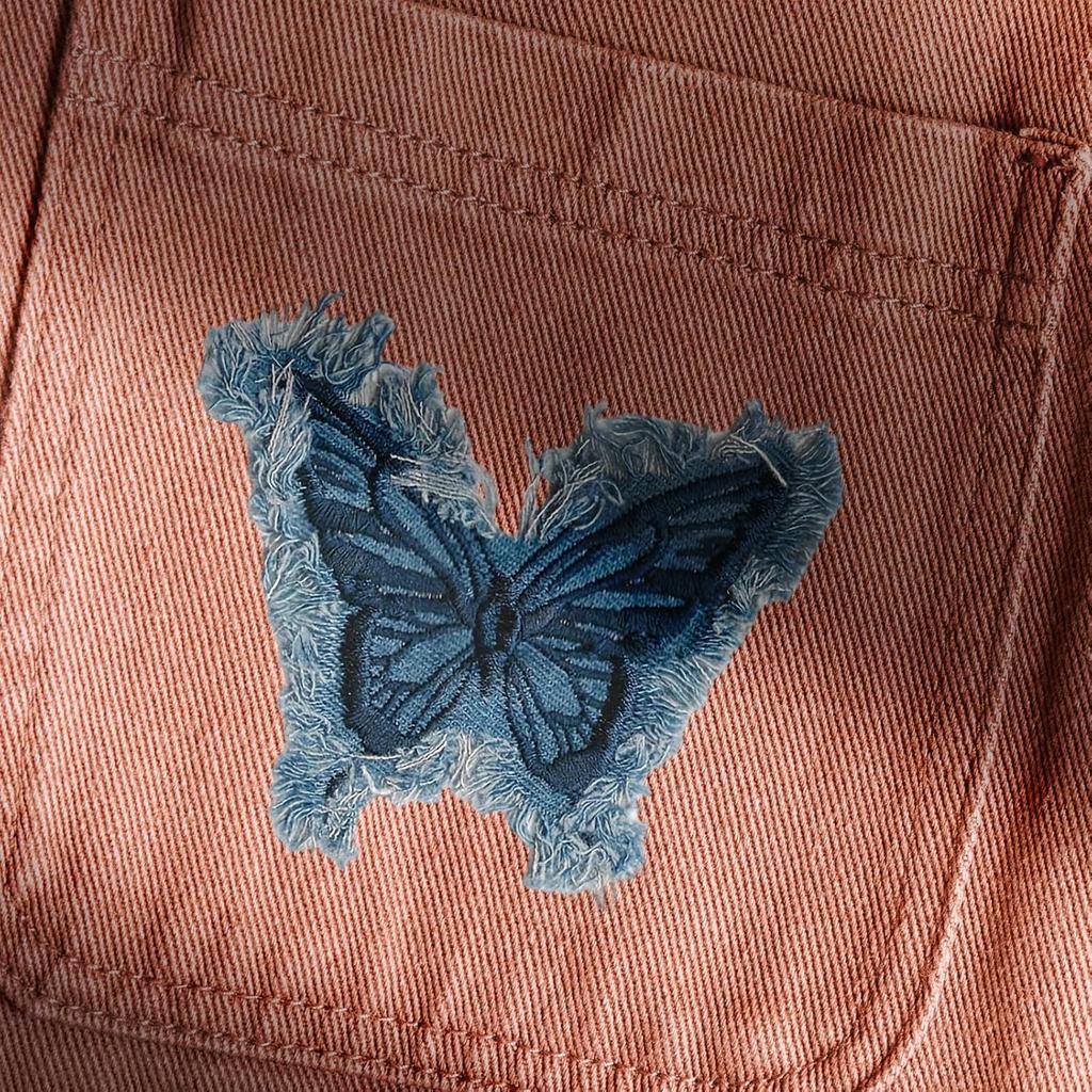 2Pcs Blue Butterfly Embroidered Denim Patch Tassel Edge Sewing Clothing Bags Accessories
