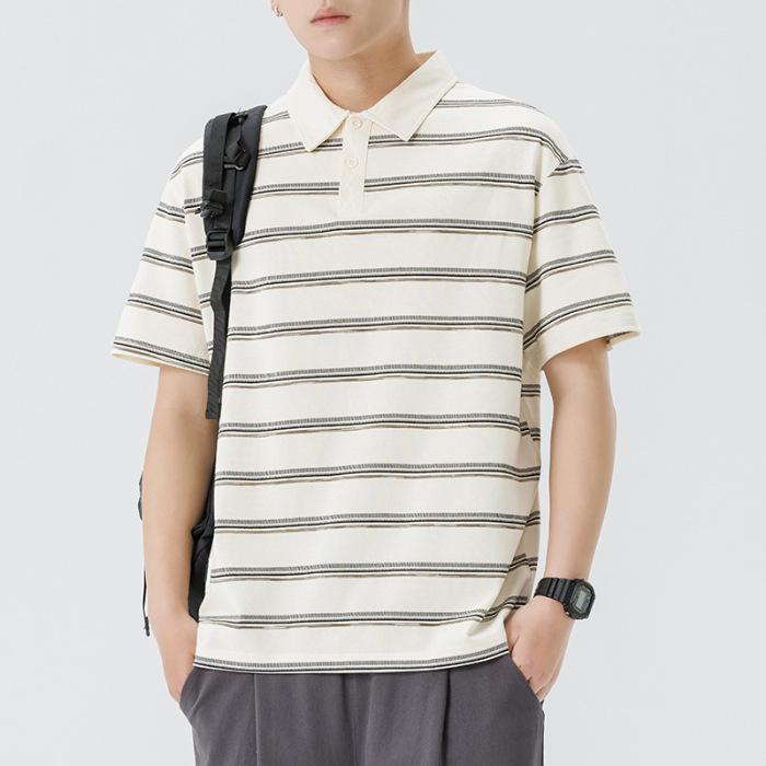New Summer Striped Polo Short-sleeved Men's T-shirt Men's Lapel Thin Short T-top