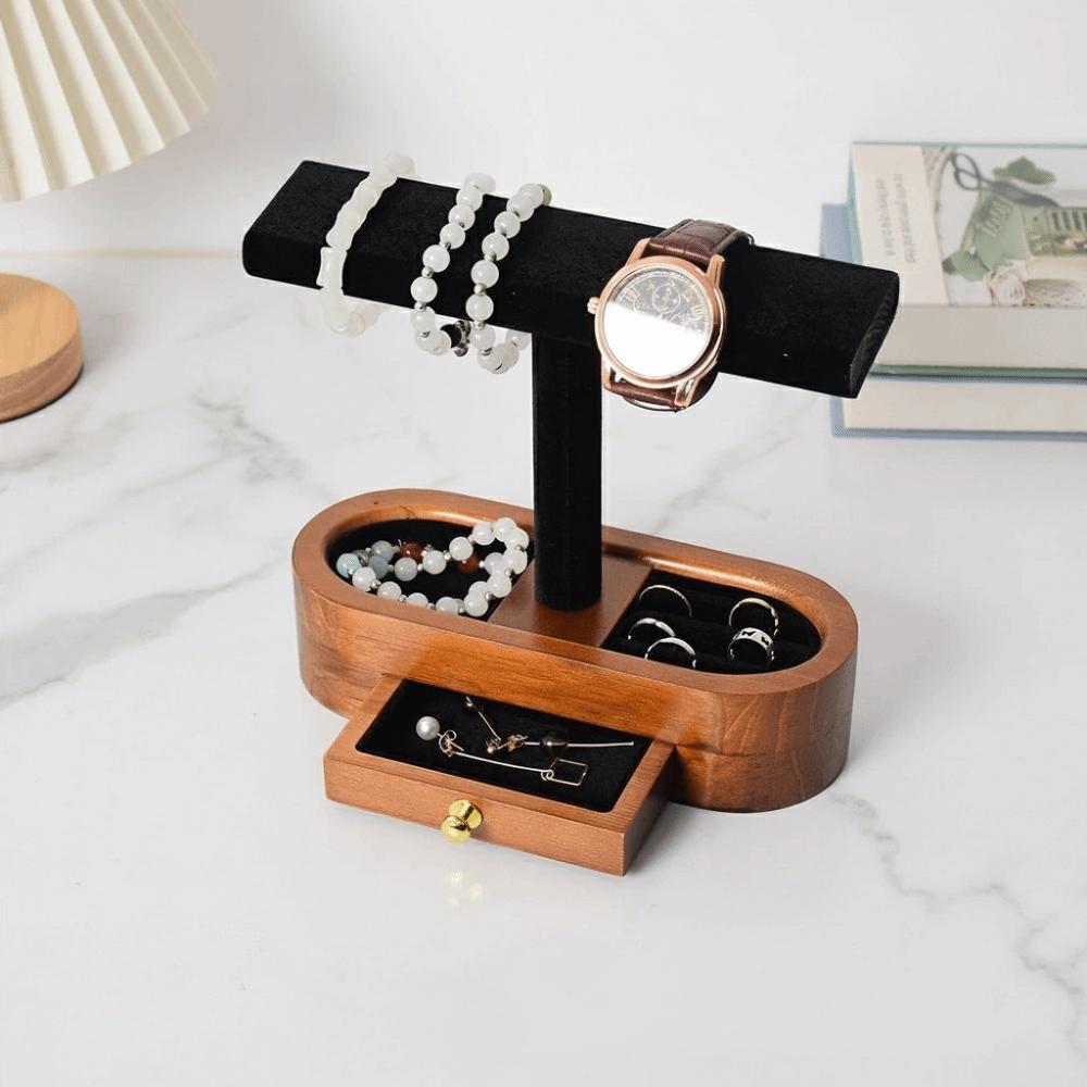 Space-saving Wooden Jewelry Organizer T-bar Design Watch Display Stand  Home Use