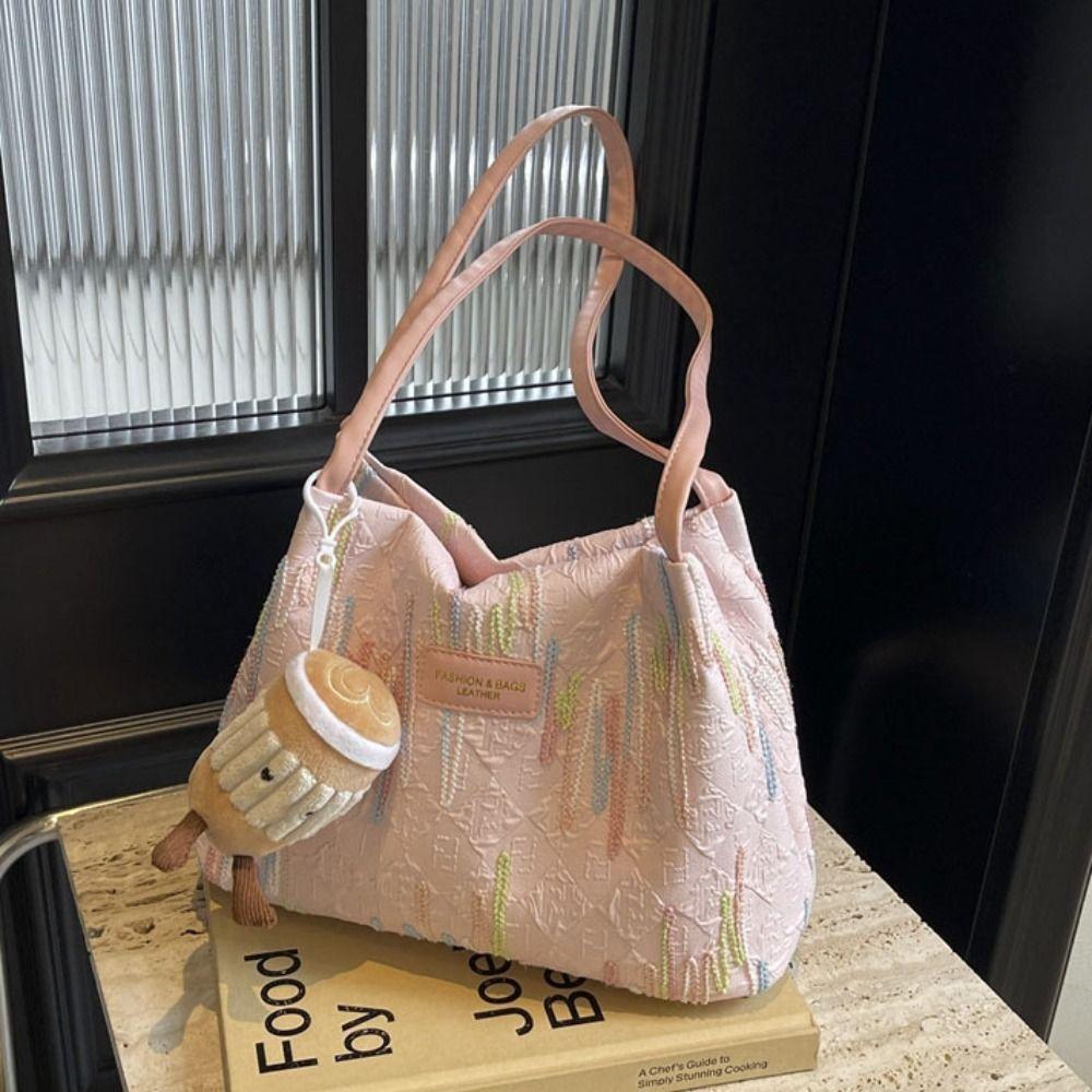 Large Capacity Shoulder Bag Women New Design Striped Tote Bag Nylon Underarm Bag  Office Worker