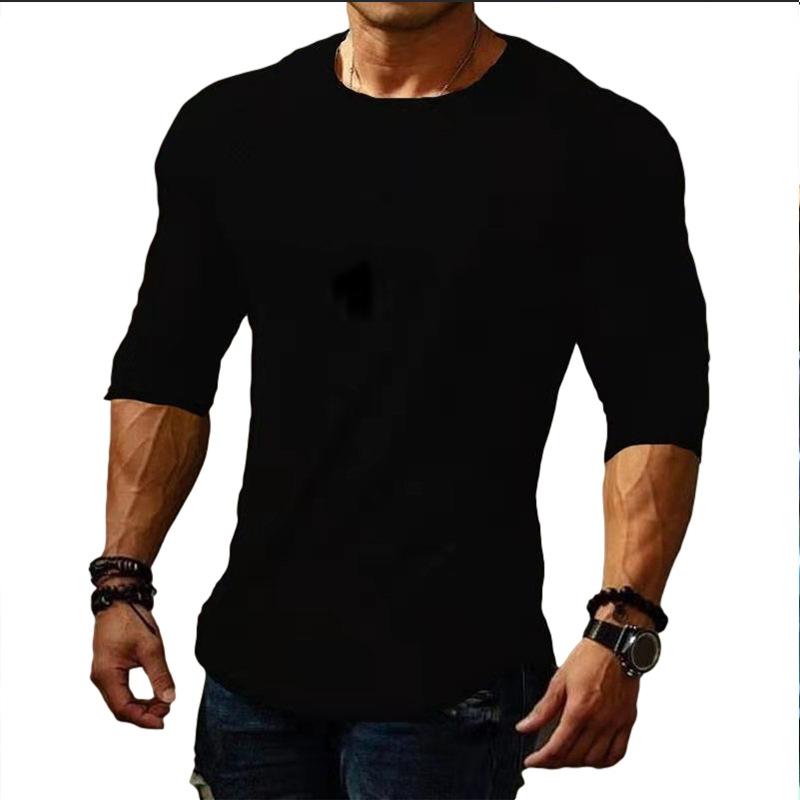 Frühling und Herbst Neues Rundhals Langarm Sport Einfarbig Herren Slim-Fit Jugend T-Shirt