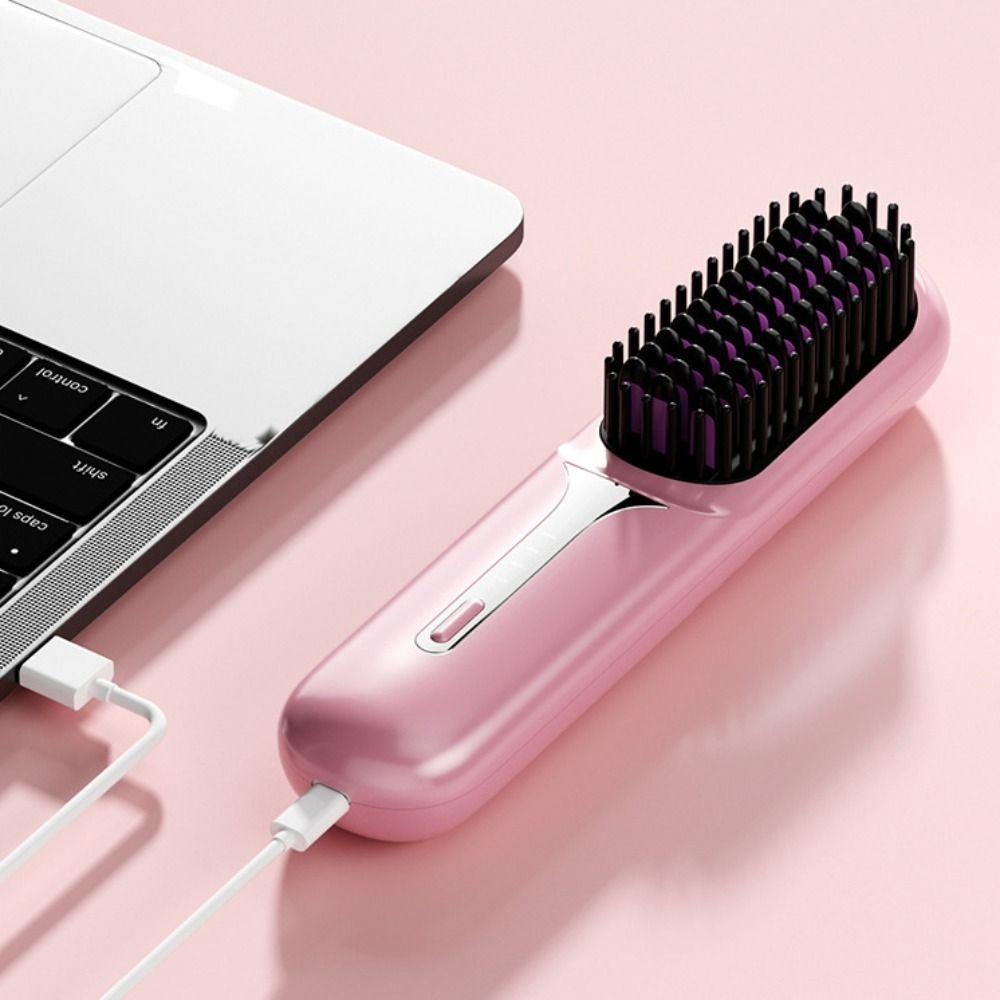 Negative Ions Portable Hair Comb USB Charging Hair Straightener Brush Heating Comb  Gift Women