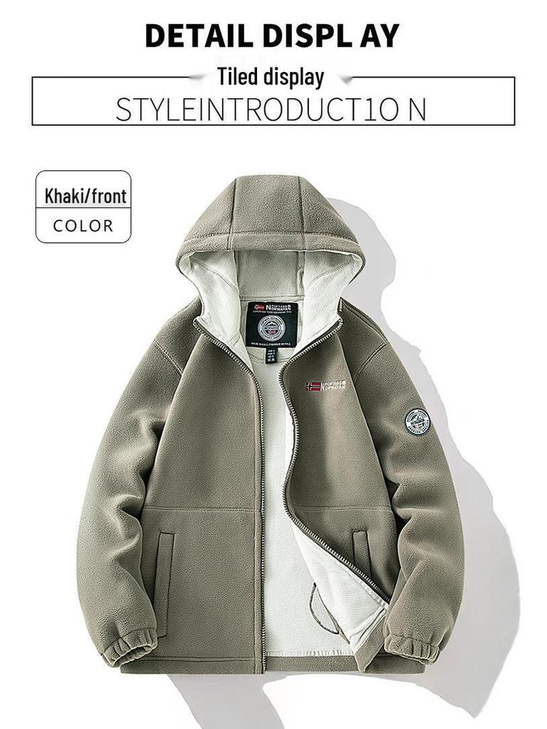 Men's and Women's Embroidered Warm Hooded Winter Fleece Jacket 8918 - Popular Internet Celebrity Style