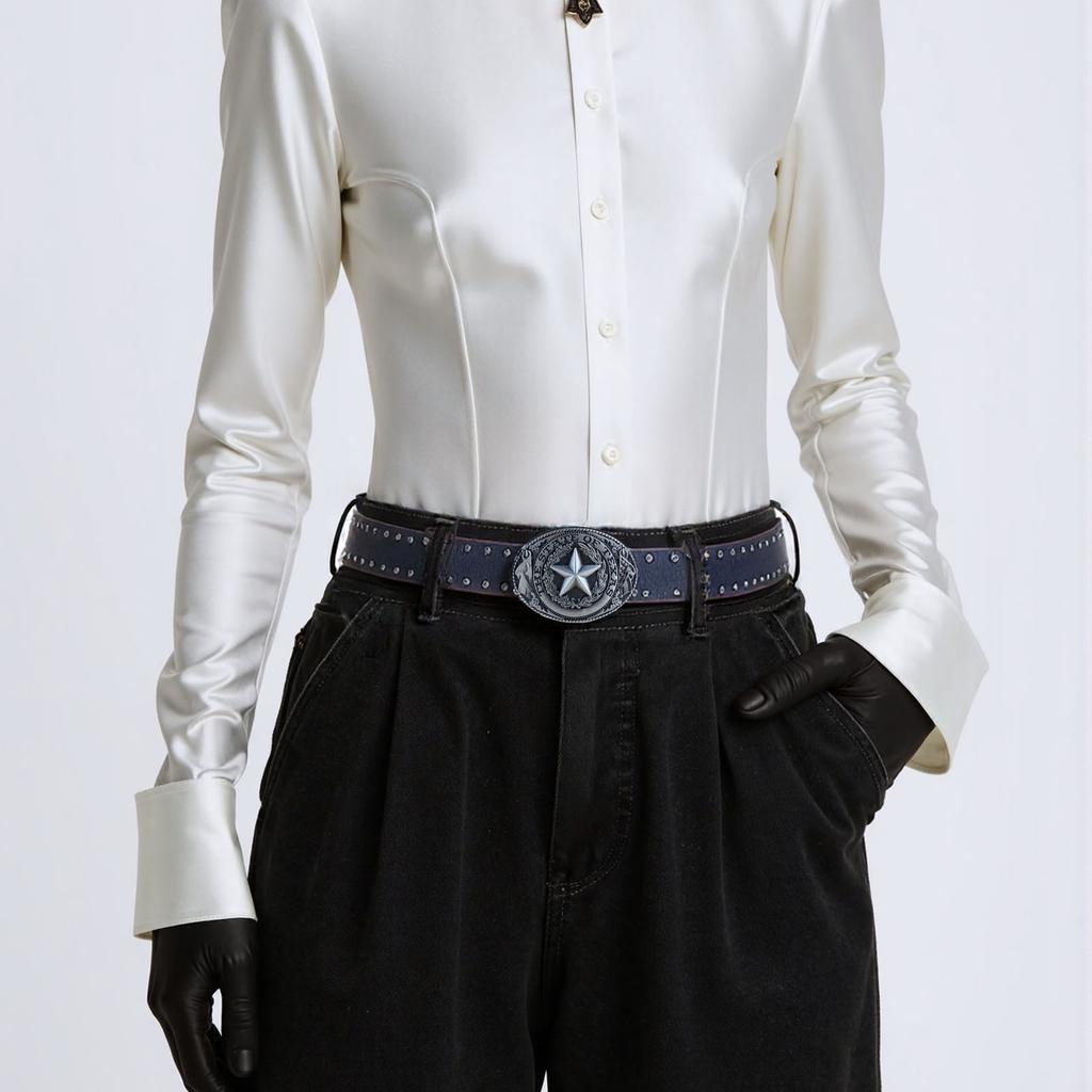 Gothic Waist Belt for Cowgirl Carved Silver Buckle Retro Silver Buckle Waist Chain Stylish Belt Fashion Accessories