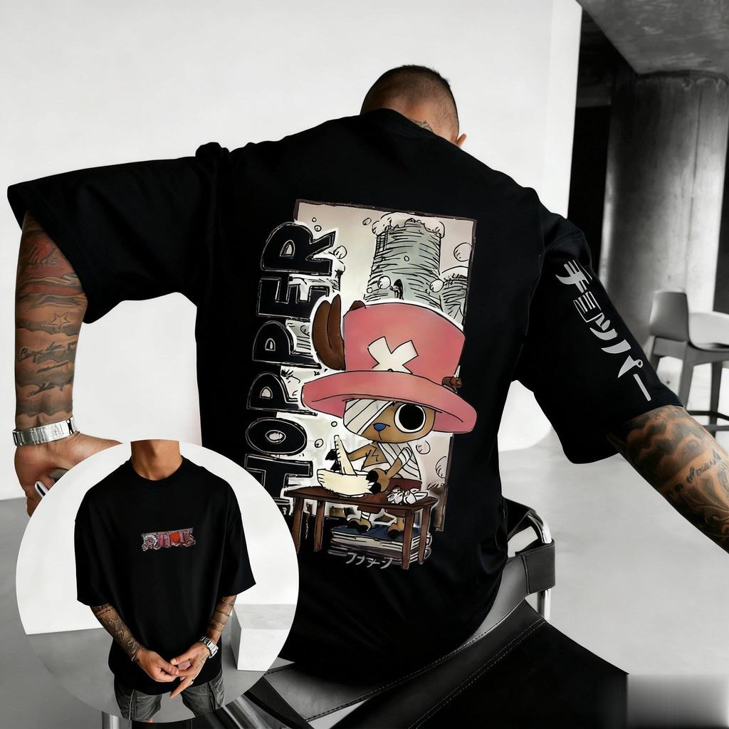 One Piece 2026 New Hot Cotton Candy Lover Chopper Unisex Tshirt Summer New Anime Doublesided Printed Parentchild Shirt