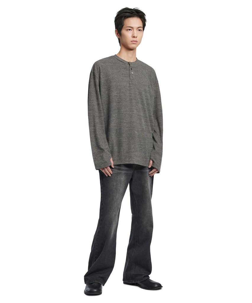 Nomaenyueol Henley Neck Knit Long Sleeve - Charcoal