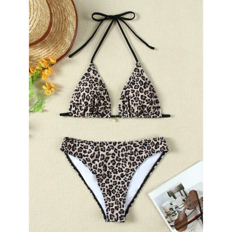 1011 New Leopard Print Swimsuit Women's European and American Sexy Lace-up Bikini Swimsuit Bikini