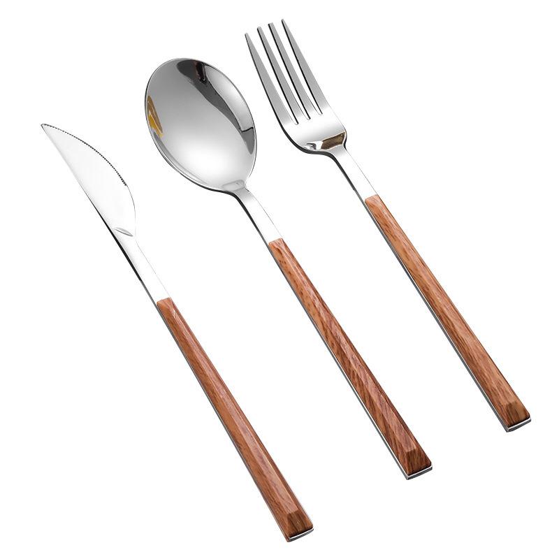 Ins tableware Internet celebrity 304 stainless steel knife and fork imitation wood grain handle steak knife and fork gift box set dessert spoon