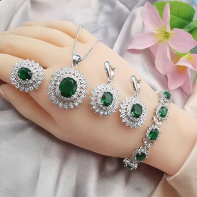 Fashion Accessories Sunflower Zircon Necklace Earrings Bracelet Four Piece Set