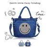 DIVA Rose Women's 2-Way Denim Tote Bag, Shoulder Bag, Small Mini Bag, Sparkling Smile Design (Light Blue)