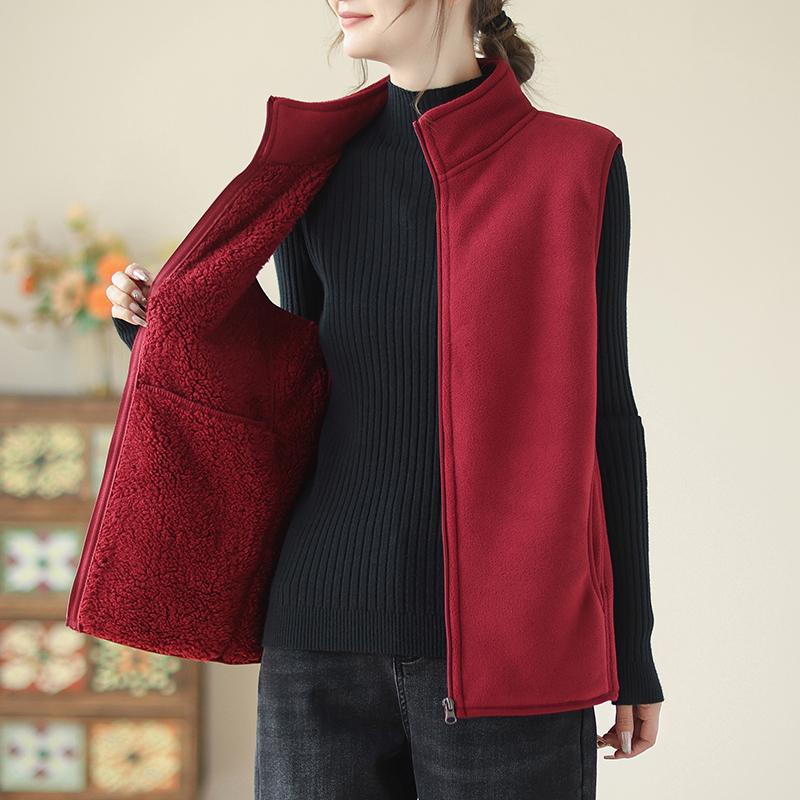 

Утолщенный бархатный жилет, теплая жилетка для мамы, куртка, новый флисовый жилет, женская мода, осенне-зимний жилет 4XL красный