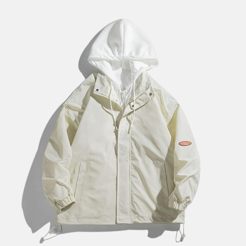 Mens Hooded Windbreaker Jacket Casual Streetwear Loose Fit Layered Look