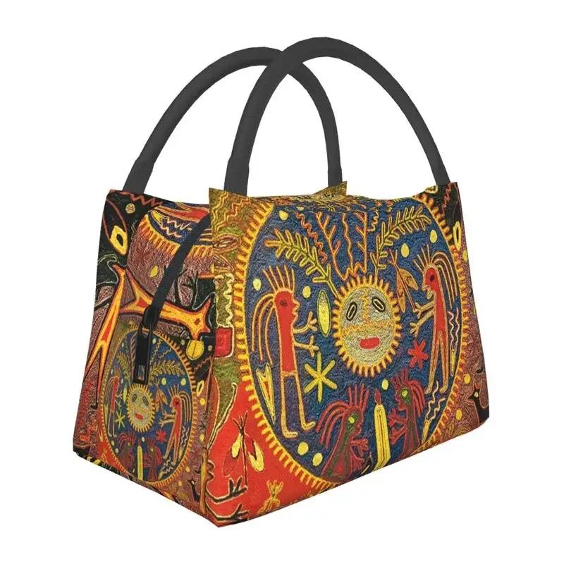 Huichol Traditional Native Thermal Insulated Lunch Bag Women Shamanic Ceremony Folk Art Portable Lunch Tote Meal Food Box