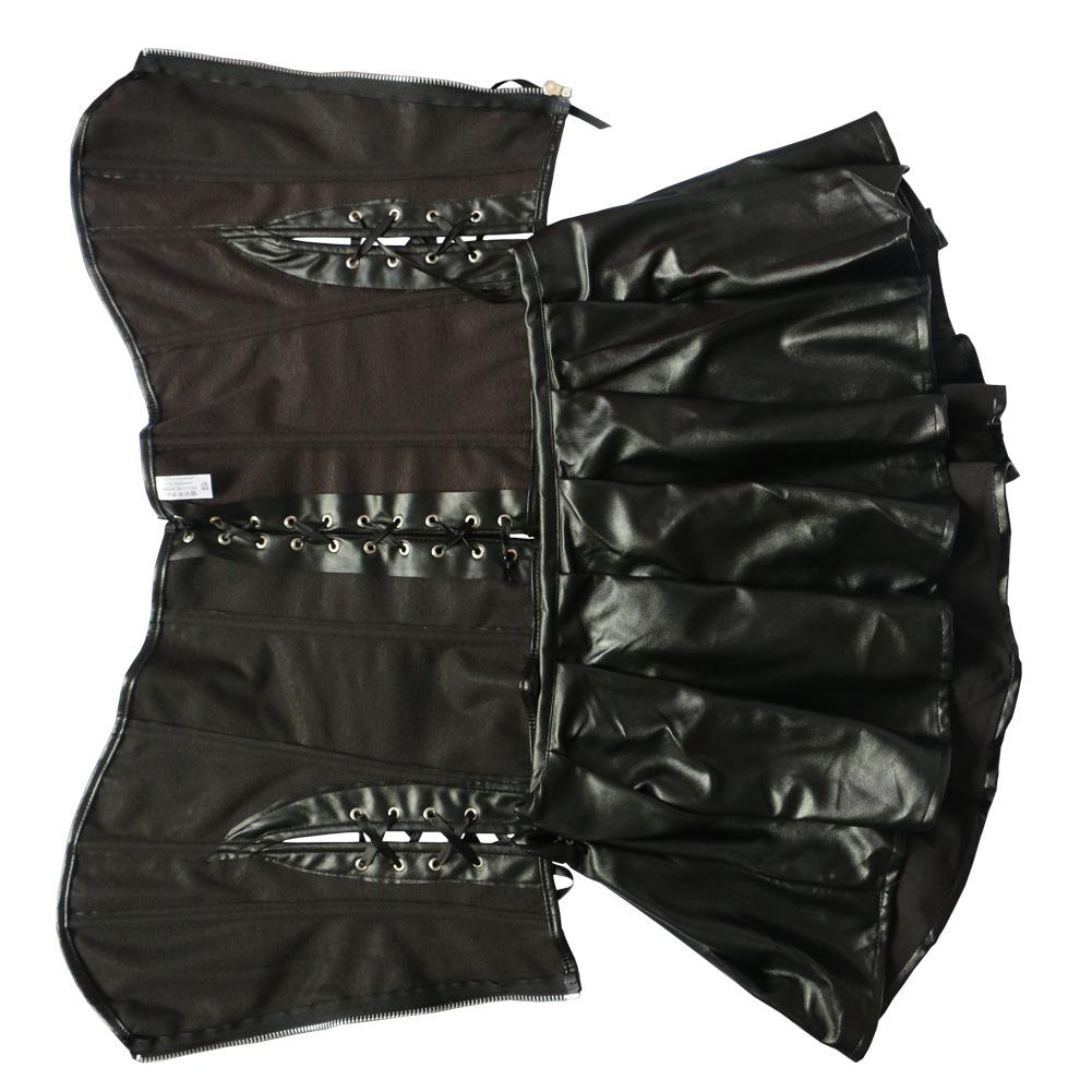 Bright PU Leather Zipper Corset Shapewear Set - Three Pieces