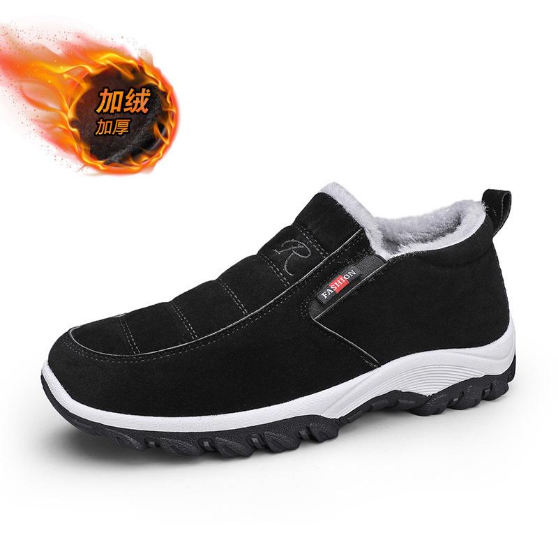 

Winter one-pedal velvet thick walking shoes outdoor snow cotton shoes men s elderly cotton shoes non-slip soft-soled dad shoes 44 чёрный