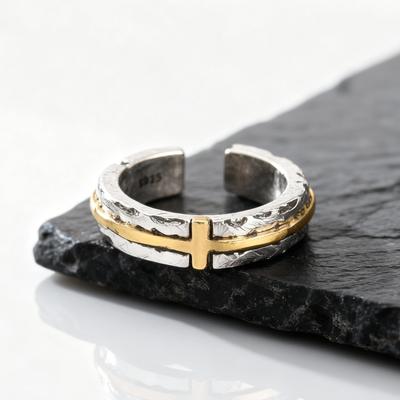 Retro Cross Ring for Men Boys,Punk Gothic Adjustable Bend Metal Ring,Hiphop Jewelry Gift