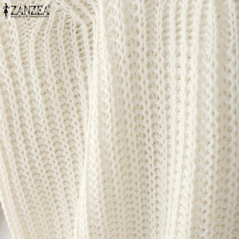 ZANZEA Women Autumn Mockneck Long Sleeve Knitted Pullover Jumpers Sweaters