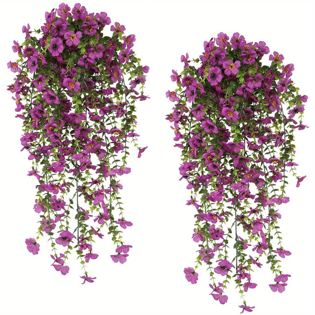2 Pezzi Fiori Artificiali da Esterno Eucalipto Viola Piante Verdi