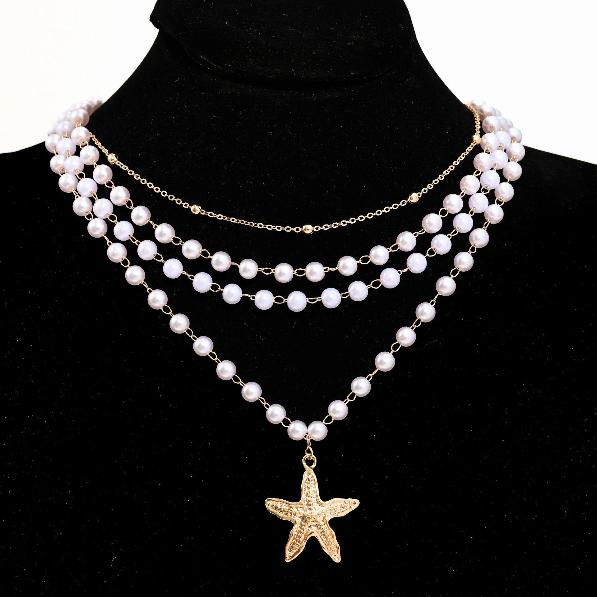 

Многослойное ожерелье из бисера ручной работы, пляжное ожерелье из искусственного жемчуга, женское ожерелье в стиле ретро с ракушкой морской звезды, летнее