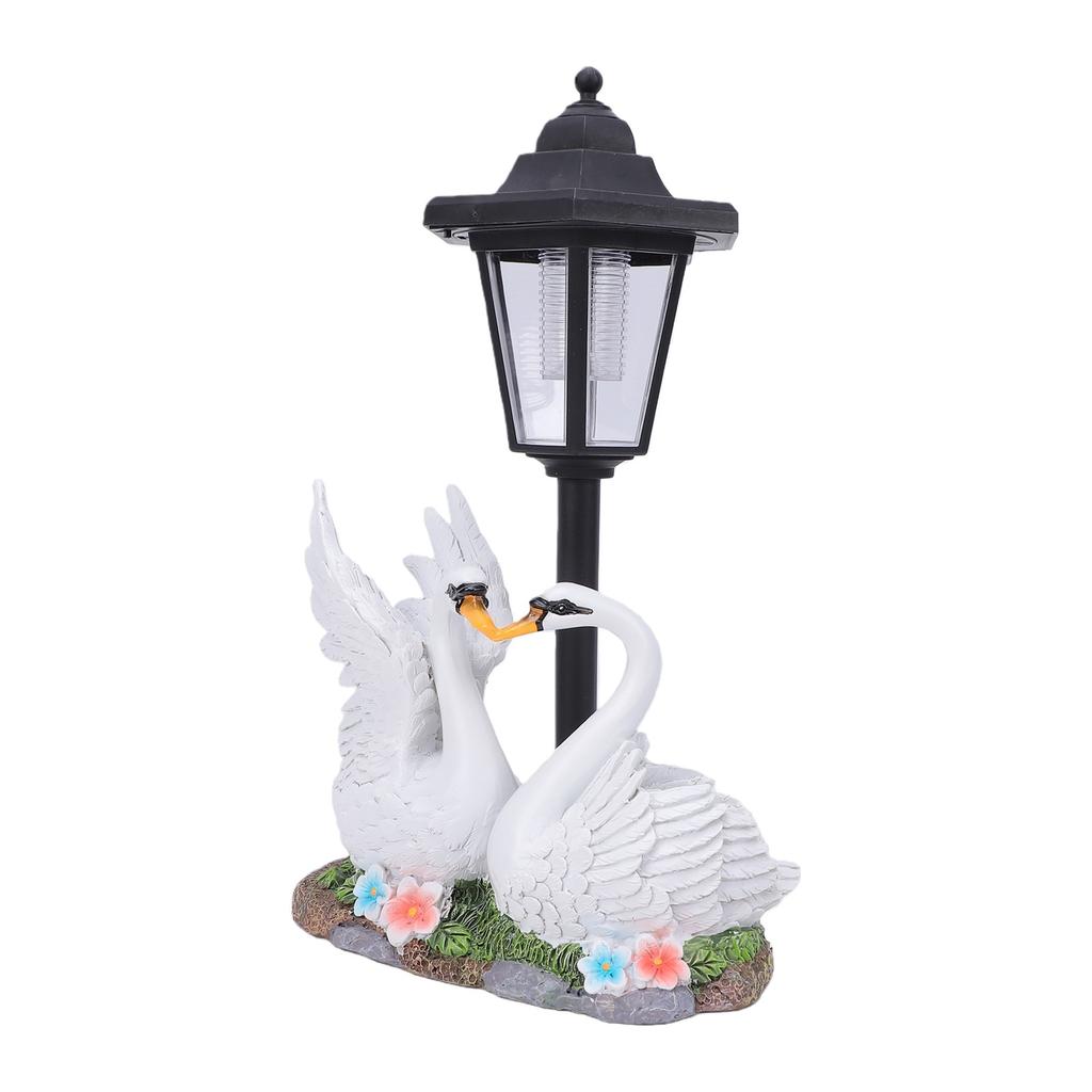 Swan Garden Statue with Solar Lantern Resin Outdoor Decorative Sculpture for Porch Patio Lawn Pathway