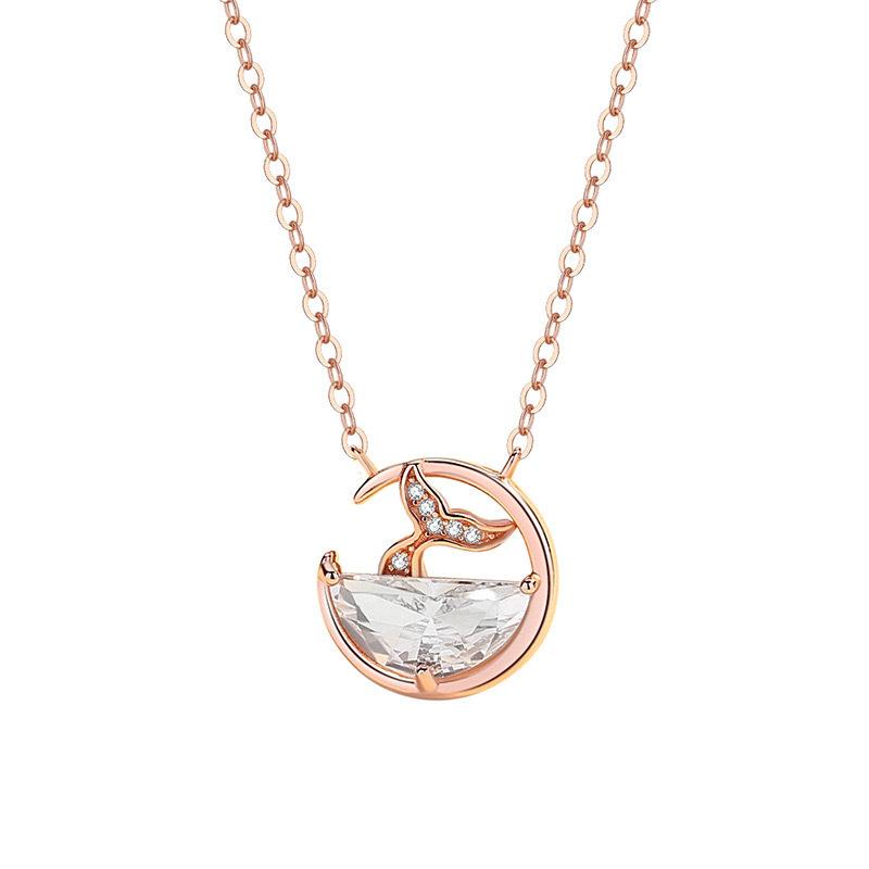 Whale Tail Necklace Women'S Light Luxury Niche Design High-End Mermaid Pendant Collarbone Chain Jewelry Premium