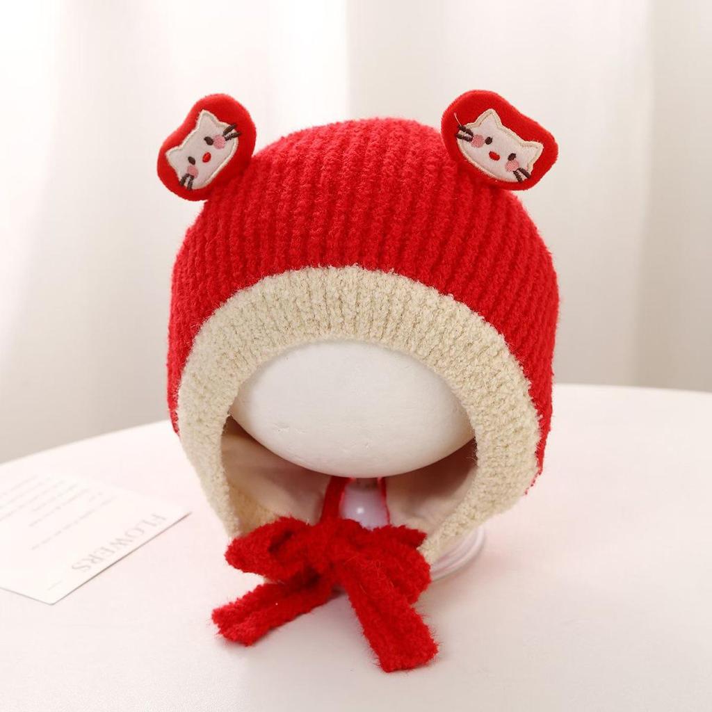 Festive Red Knit Baby Hat for Boys and Girls - Warm and Cozy for Autumn and Winter, Perfect for First Birthdays