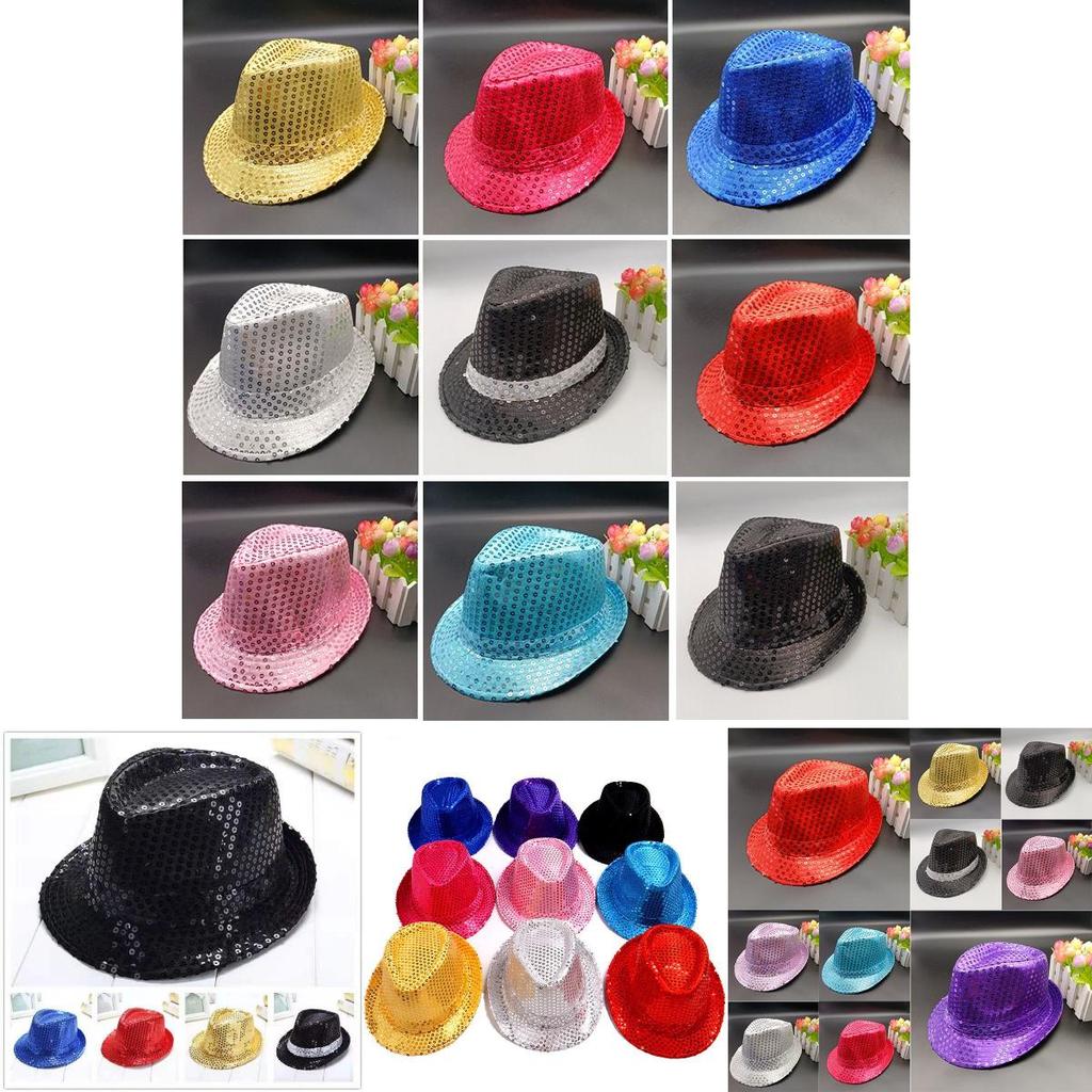 Trilby Hut Paillettenkappe Pailletten Tanzparty Kostüm Mj Jazz Fedora Performance
