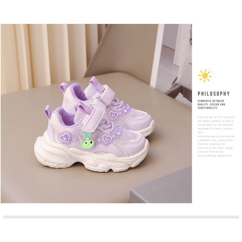 Girls Shoes Spring and Autumn Sports Shoes Foot Stepping Lamp Mesh Children Baby Breathable Mesh Shoes Casual Shoes Medium and Small Children