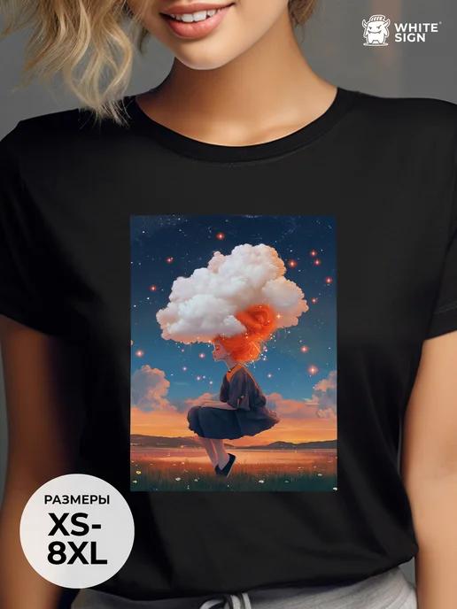 Oversized cotton T-shirt with Cloud Goddess print 3XL