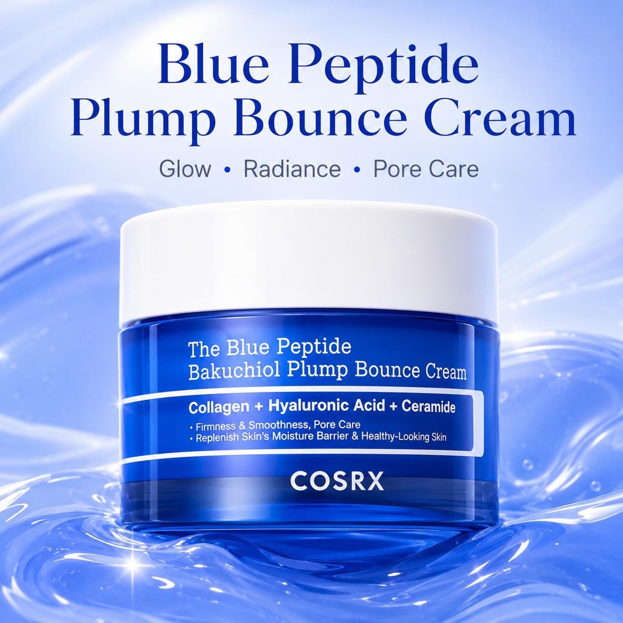 COSRX The Blue Peptide Bakuchiol Plump Bounce Cream, 50g, Anti-Aging & Firming Elasticity Moisture Cream, Single Item, From Korea