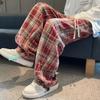 Woolen Fleece Lined Plaid Pants High Waisted Classic Vintage Black Casual Straight Leg Pants Slimming Bell Bottoms For Men Women