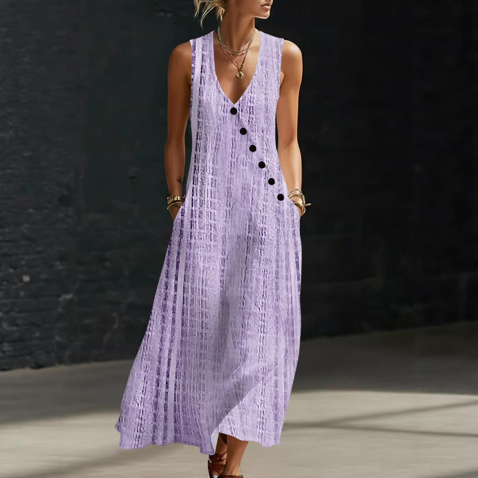 

Summer Dresses For Women Flowy Casual Midi Dress Beach Vacation Sundresses With Pockets XL