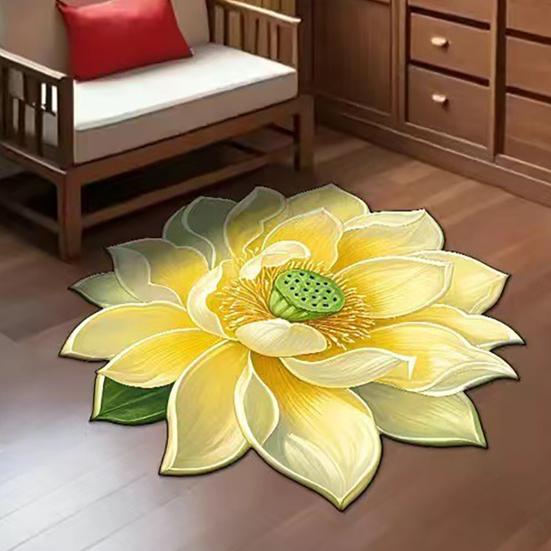 Tapis de sol 3D Lotus Tapis de salon fleur réaliste Forme fleur de lotus Antidérapant Tapis de zone pour cuisine Chambre Salle de bain Salle de jeux