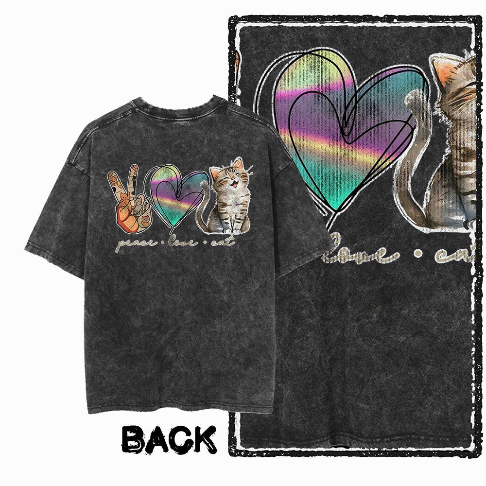 

G Back Print Acid Washed Cotton Streetwear Cat Graphic Unisex Tshirt Big Size Cool Vintage Oneck Unisexs Tee Tshirt S