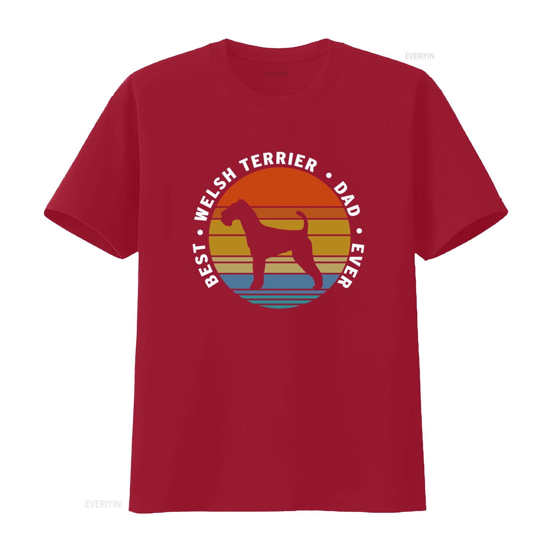 

Best Welsh Terrier Dad T Shirt for Dog Lovers Retro Sunset Design vintage Washed designer clothes graphic Casual Breathable S