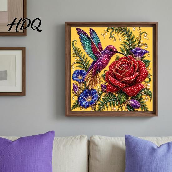Floral Faux Pearl Design Hummingbird Art Kit Flower Bird Painting DIY Handmade Mosaic 3D Wall Craft Kit for Adults Gift Zen Project