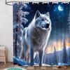 3D Wolf Shower Curtain Winter Forest Moonlight Scene Nature Art Calm Bathroom Decor Waterproof Printed Bath Curtain Home Style