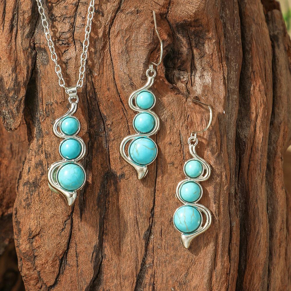 Vintage Damenohrringe Halskette Set Türkisohrringe Ethnischer Anhänger Ohrhaken Anhänger Strandparty Schmuck Zubehör Geschenke