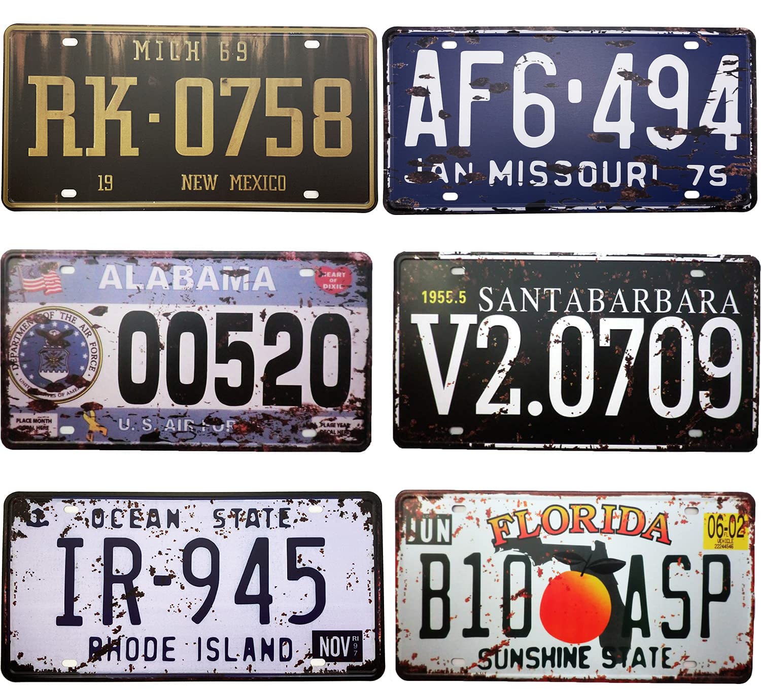 VIEAURA American License Plate Set of 6 Vintage Antique Retro (TYPE-6)