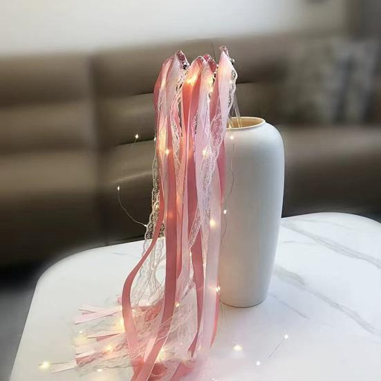 Ribbon Fairy Wand Light-up Wedding Wand Glow Lace And Ribbon Stick with Bell for Wedding Reception Graduation Birthday Party New Year Celebration