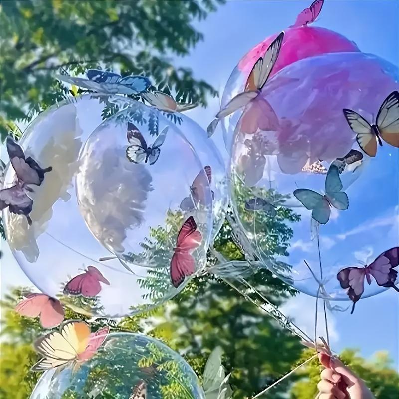 5/10pcs Color 3D Butterfly Transparent Popo Balloon Set Rose Petals Wedding Birthday Shower Butterfly Theme Decoration