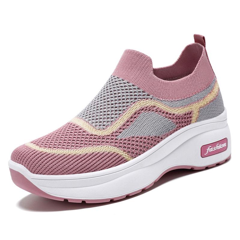 Women's Breathable Mesh Fly-Knit Casual Shoes with Thick, Soft Soles for Comfortable Height Increase