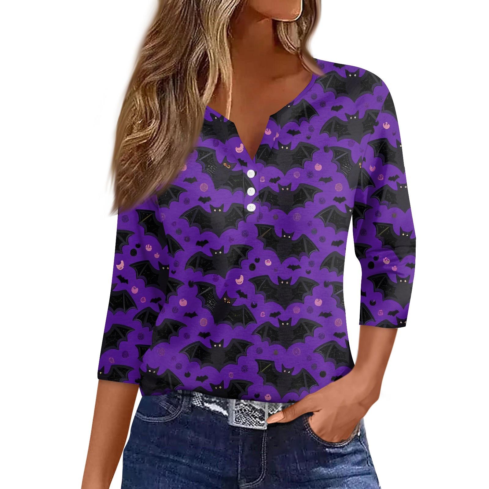 

Women s Casual Fashion Sexy Comfortable V-Neck Halloween Seven Sleeve Top XXL фіолетовий