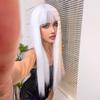 ALAN EATON Long Straight White Wig Synthetic Hair Wig with Bangs Heat Resistant Fiber Wig Women Soft Daily Hair Party Use