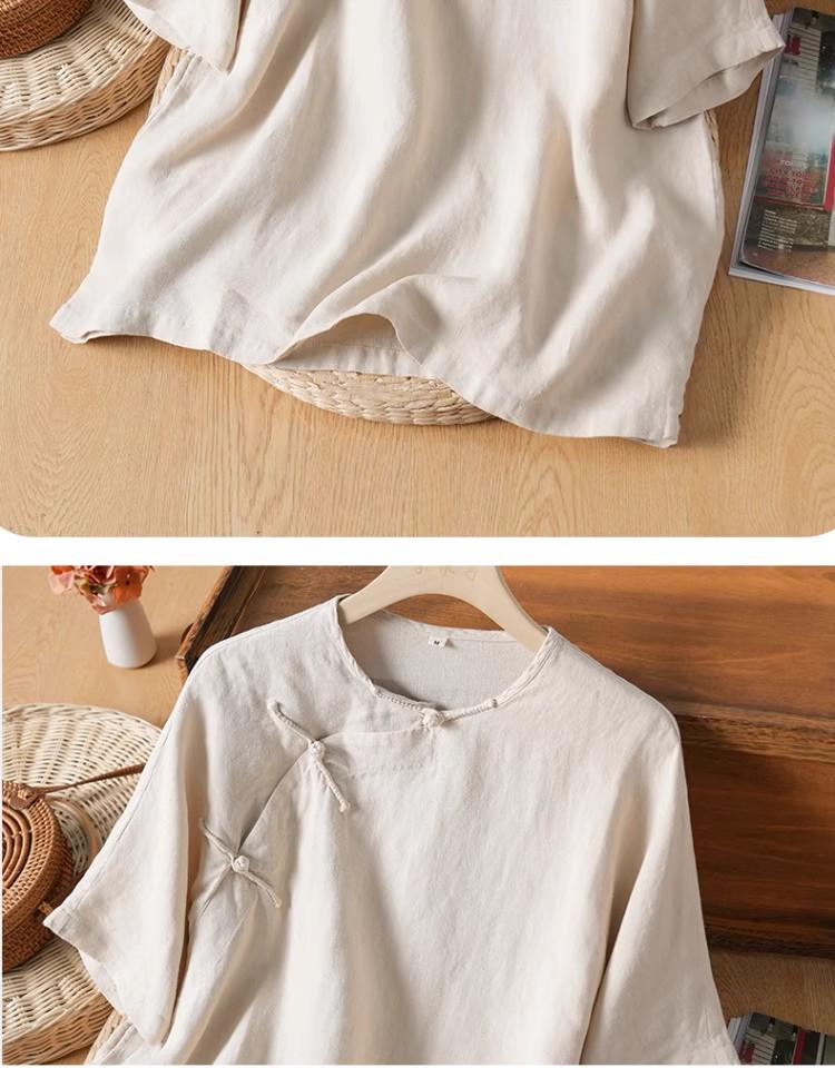 2026 Summer Women's Asymmetrical Cotton Linen Tea Ceremony Shirt